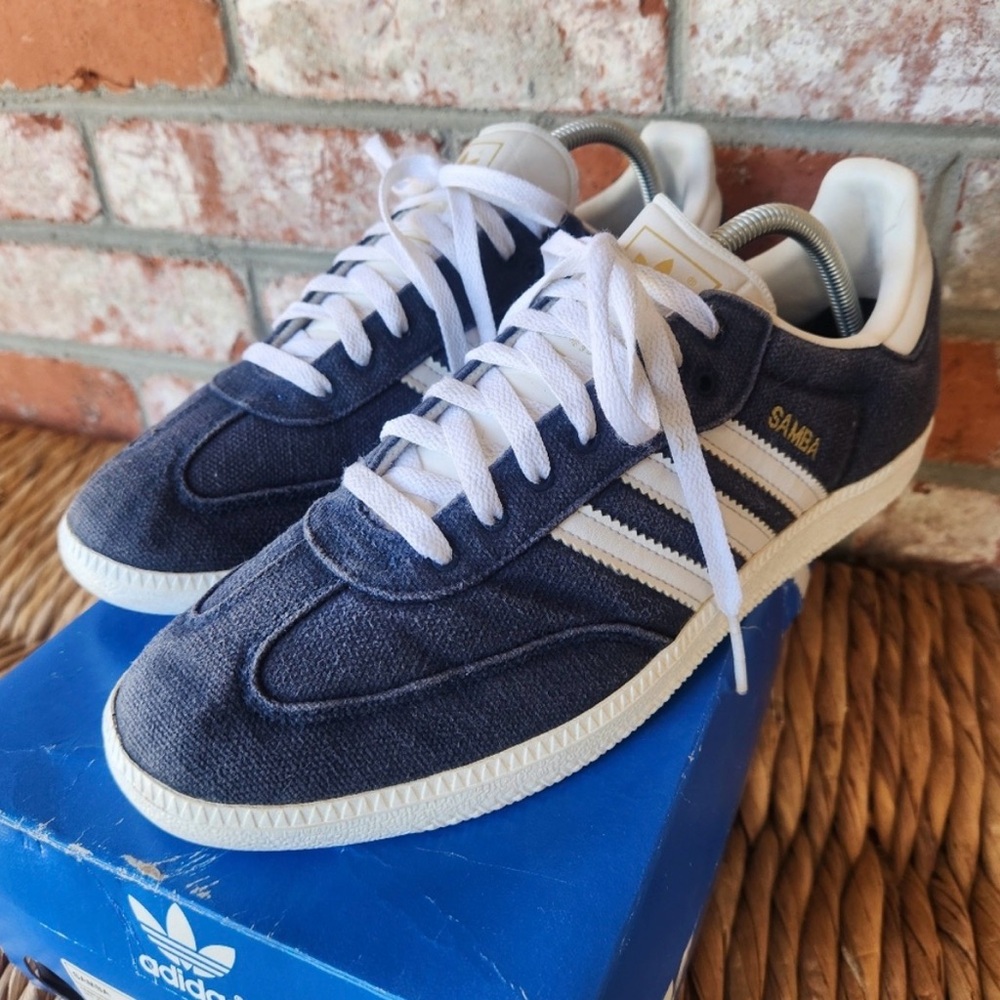Navy and White Adidas Sambas